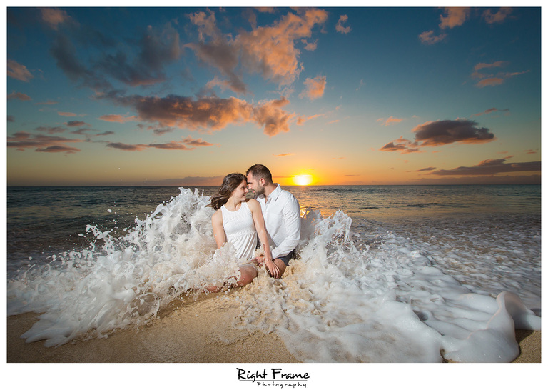 Romantic Sunset Beach Engagement Photography Oahu Hawaii