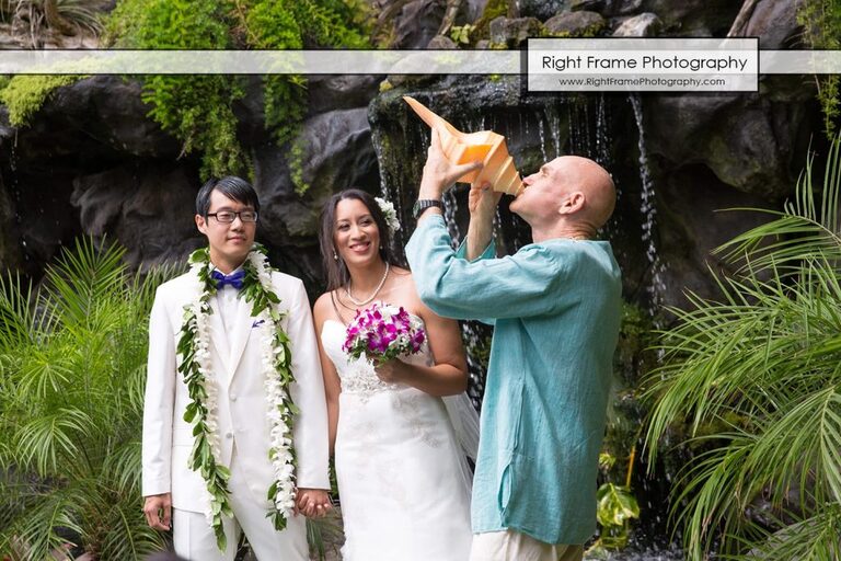 Oahu Waterfall Wedding at Pukalani Falls Garden captain howie hawaii