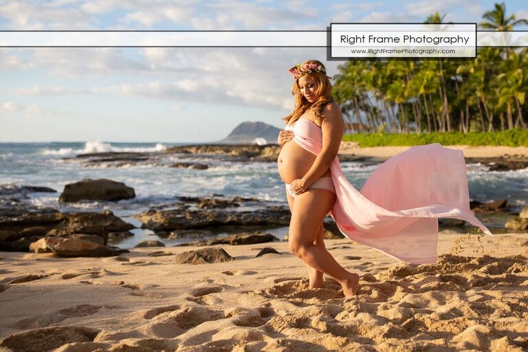 Sunset Maternity Photo Shoot in KoOlina Secret Beach Oahu Hawaii