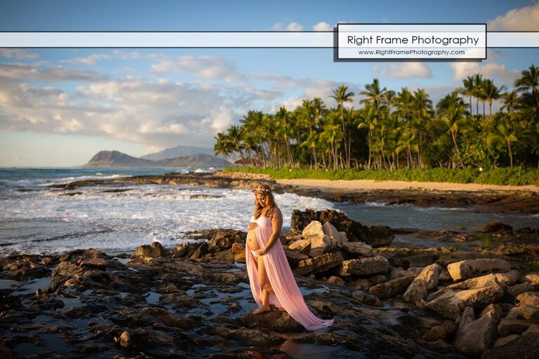 Sunset Maternity Photo Shoot in KoOlina Secret Beach Oahu Hawaii