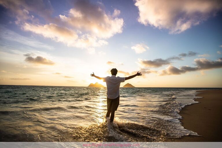 Senior Guy Portraits on Oahu Sunrise Lanikai Beach Hawaii Photographer