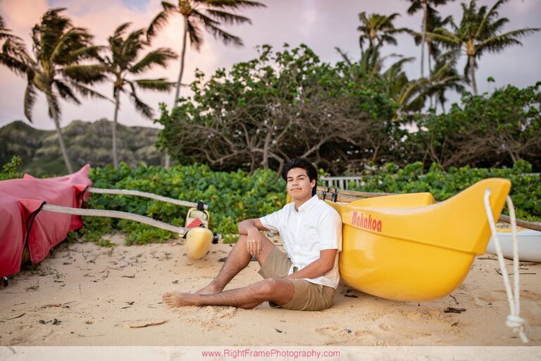 Senior Guy Portraits on Oahu Sunrise Lanikai Beach Hawaii Photographer