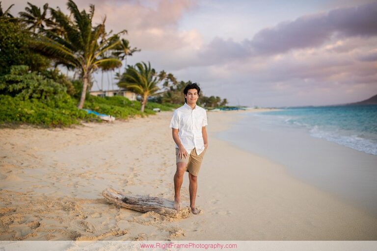 Senior Guy Portraits on Oahu Sunrise Lanikai Beach Hawaii Photographer