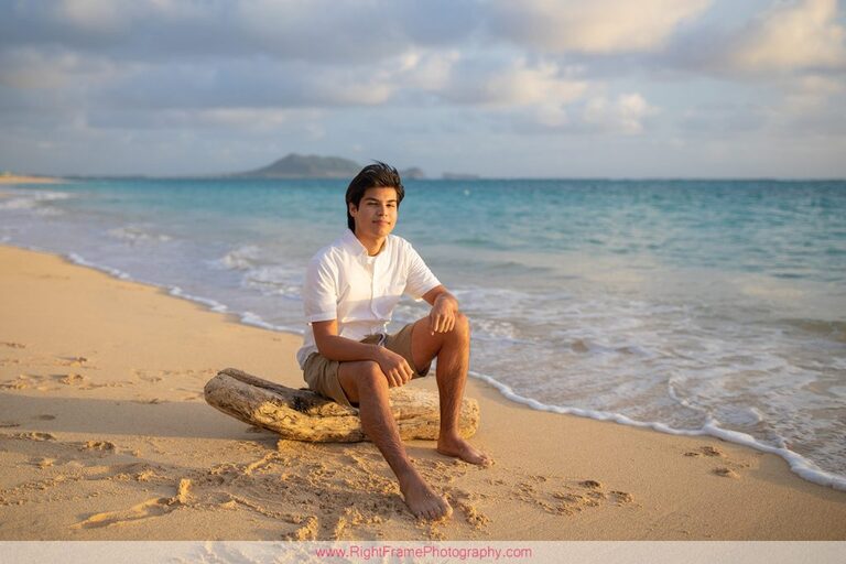 Senior Guy Portraits on Oahu Sunrise Lanikai Beach Hawaii Photographer