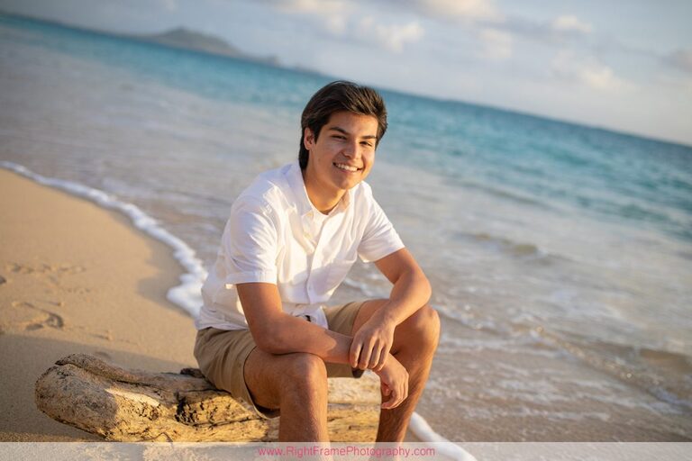 Senior Guy Portraits on Oahu Sunrise Lanikai Beach Hawaii Photographer
