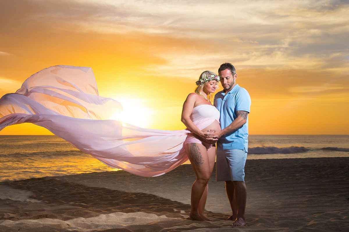 Sunset Maternity Beach Session Photography Oahu Hawaii