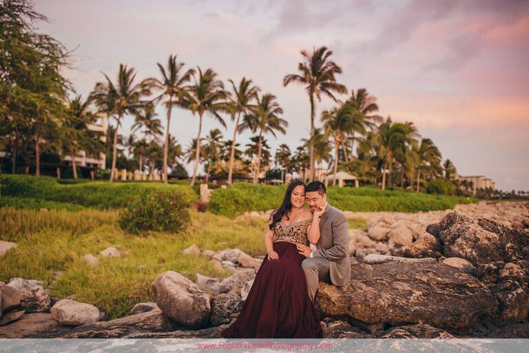 Sunset Engagement Photos Secret Beach Ko Olina Golden Hour Engagement Session Photographer