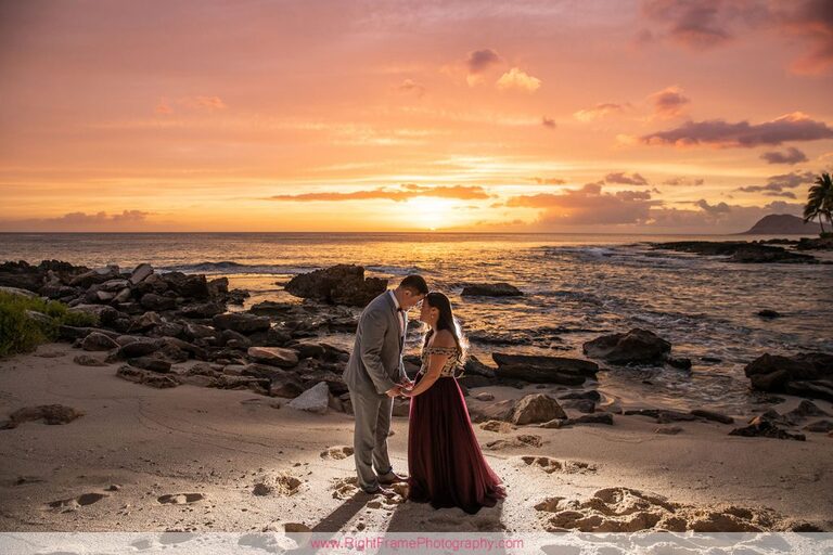 Sunset Engagement Photos Secret Beach Ko Olina Golden Hour Engagement Session Photographer