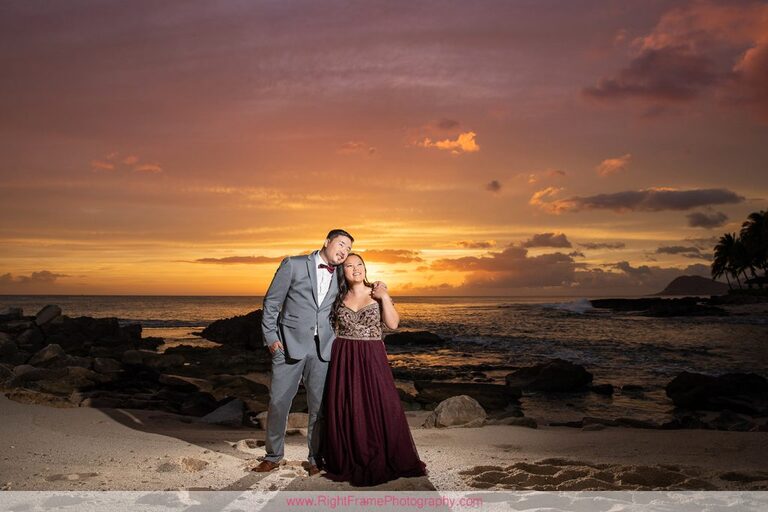 Sunset Engagement Photos Secret Beach Ko Olina Golden Hour Engagement Session Photographer