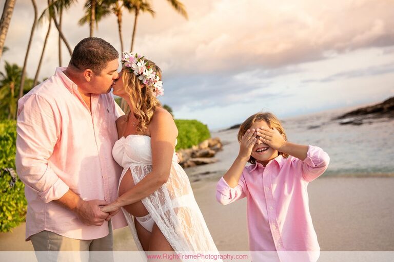 Koolina Maternity Photographer Sunset Family Pictures Paradise Cove Beach Family 
