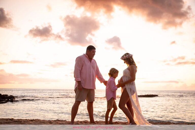 Koolina Maternity Photographer Sunset Family Pictures Paradise Cove Beach Family