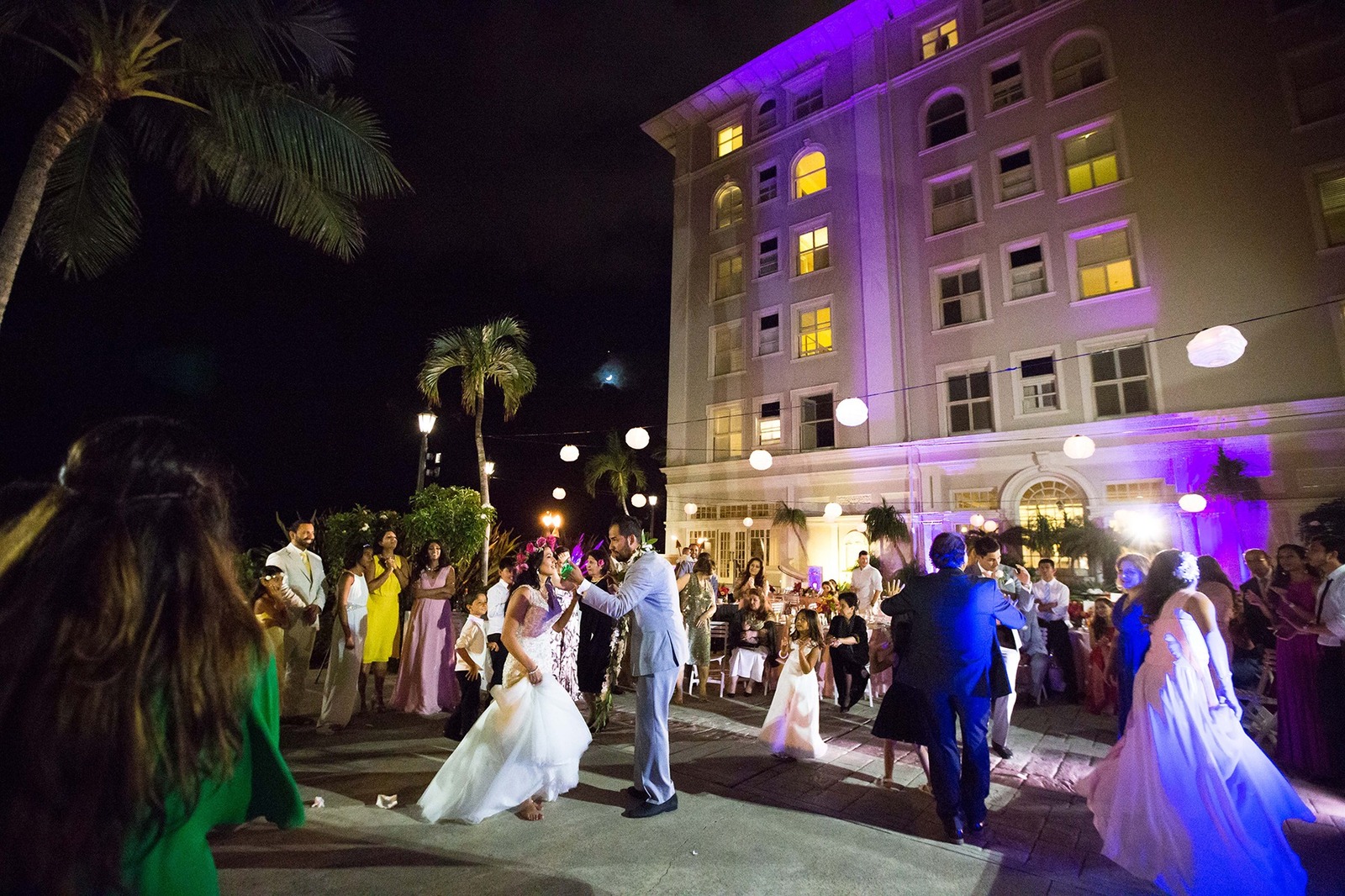 Wedding Reception Moana Surfrider Hotel Waikiki Night Outdoor First Dance Photography